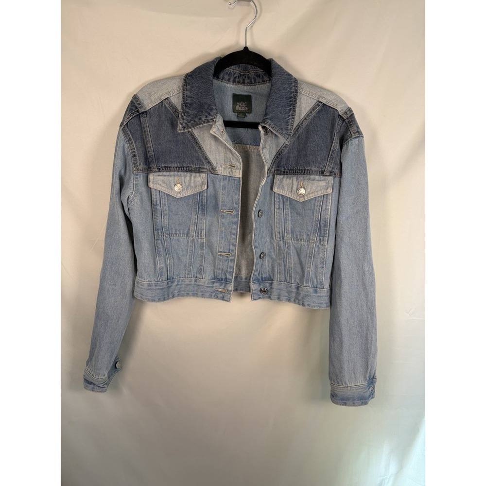 Wild Fable XS Two Tone Denim Jacket Cropped Blue Jeans Button Up Y2K Western
